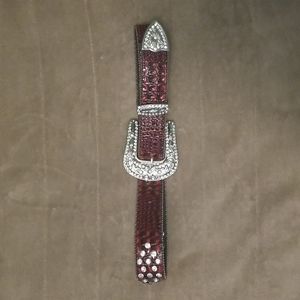 Red patent leather snakeskin western rhinestone belt